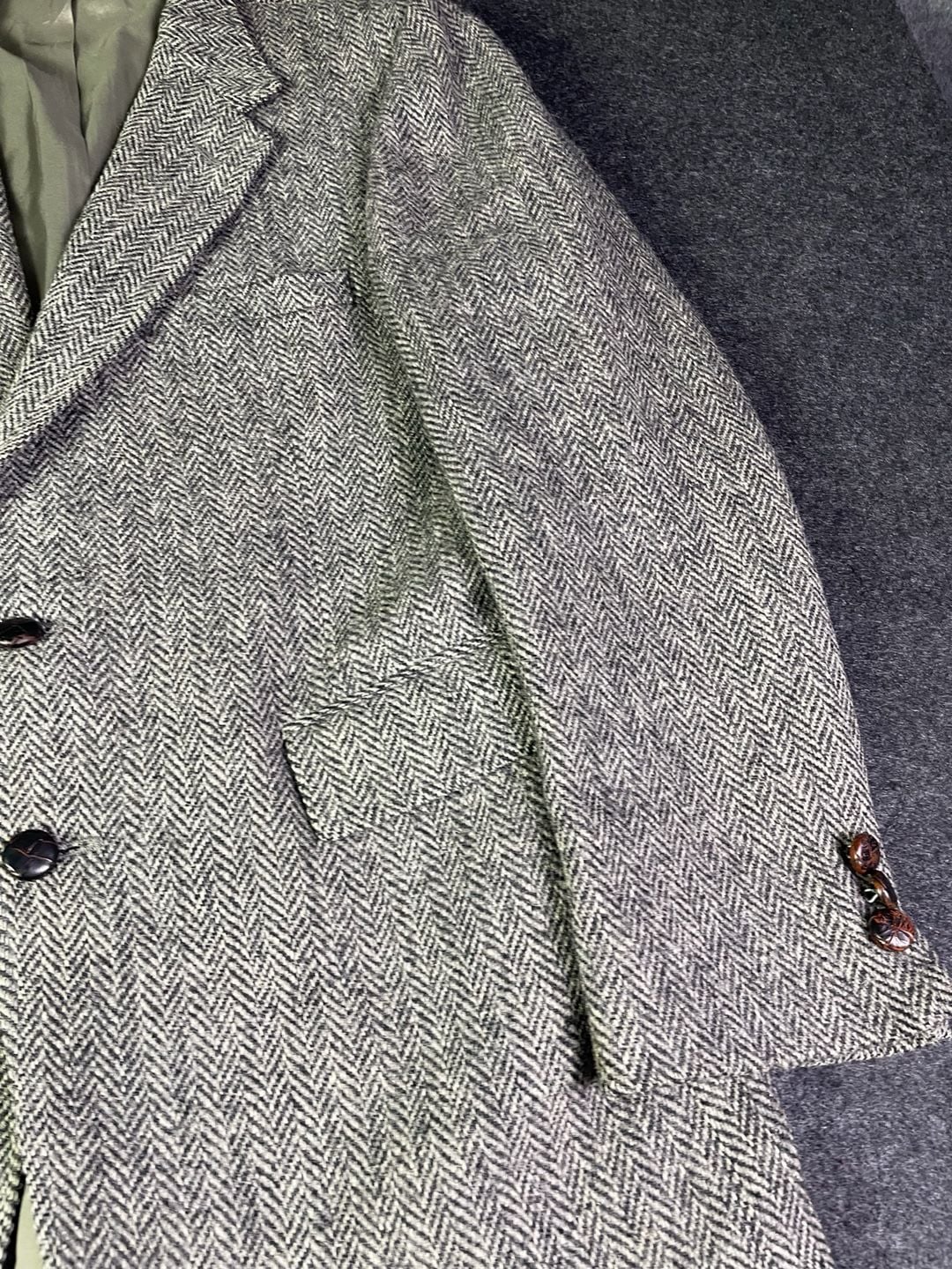 Harris Tweed Wool Sport Coat Gray Herringbone Blazer 7
