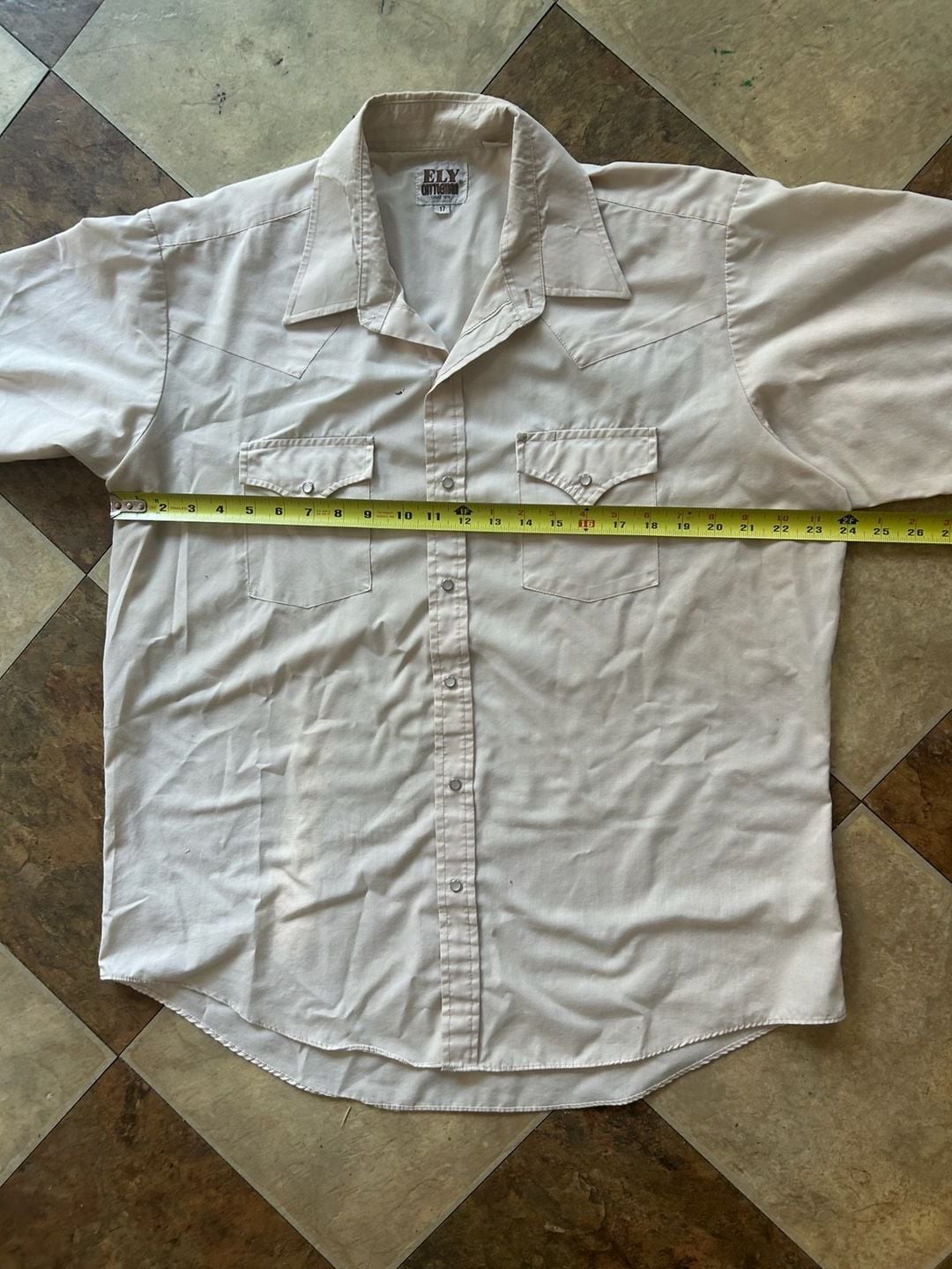 Ely Cattleman Western Shirt Size 17 Tan Short Sleeve Pearl Snap 5
