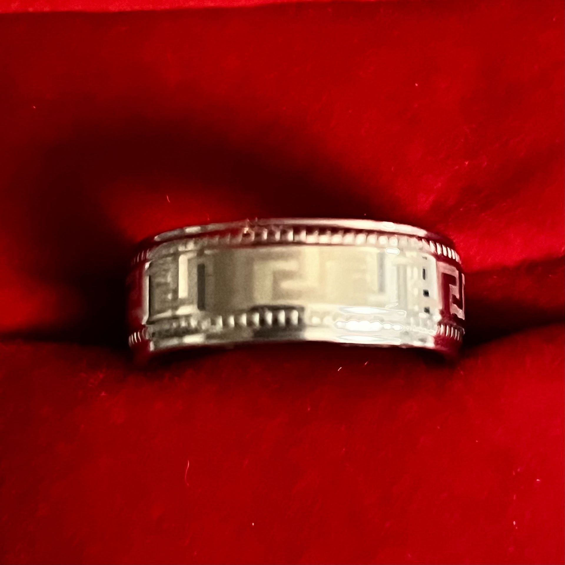 Tungsten Greek Key Design Polished Finish Titanium Silver 6mm Unisex Band Size 9 2