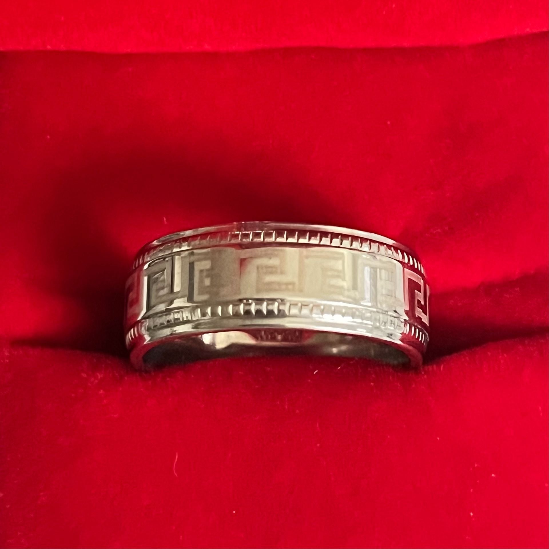 Tungsten Greek Key Design Polished Finish Titanium Silver 6mm Unisex Band Size 9 3