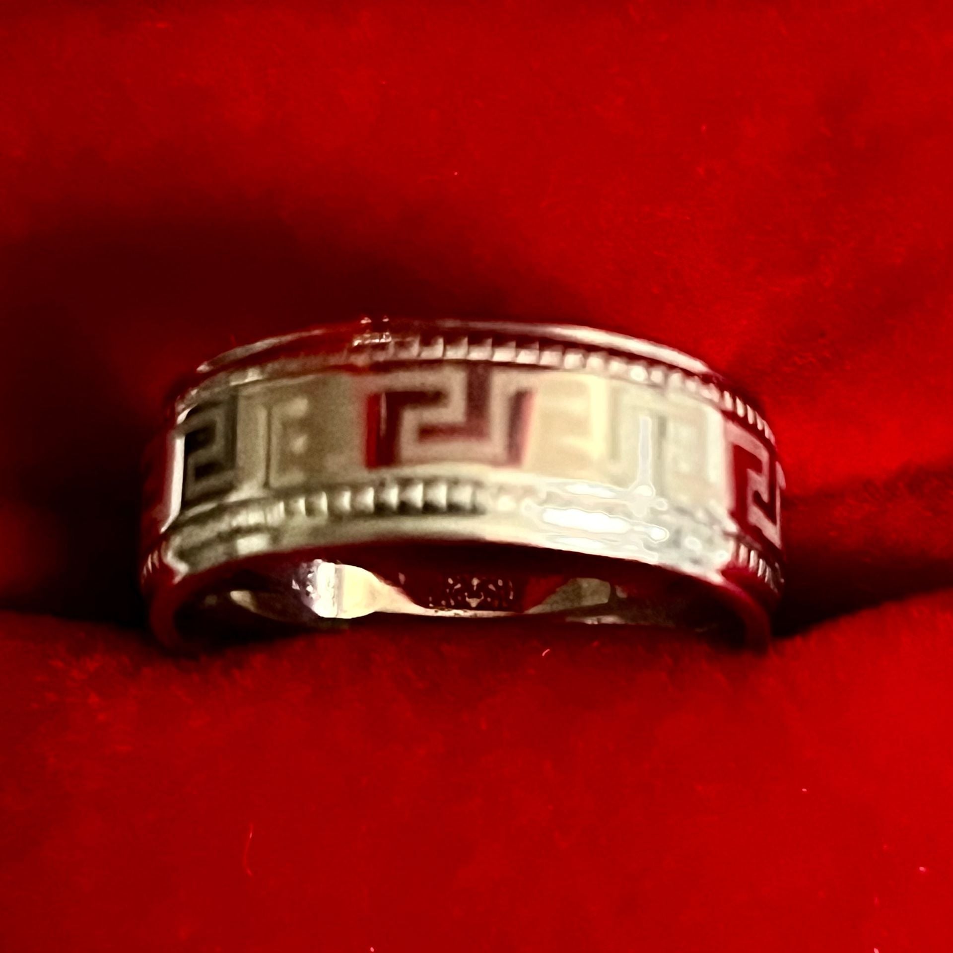 Tungsten Greek Key Design Polished Finish Titanium Silver 6mm Unisex Band Size 9 4