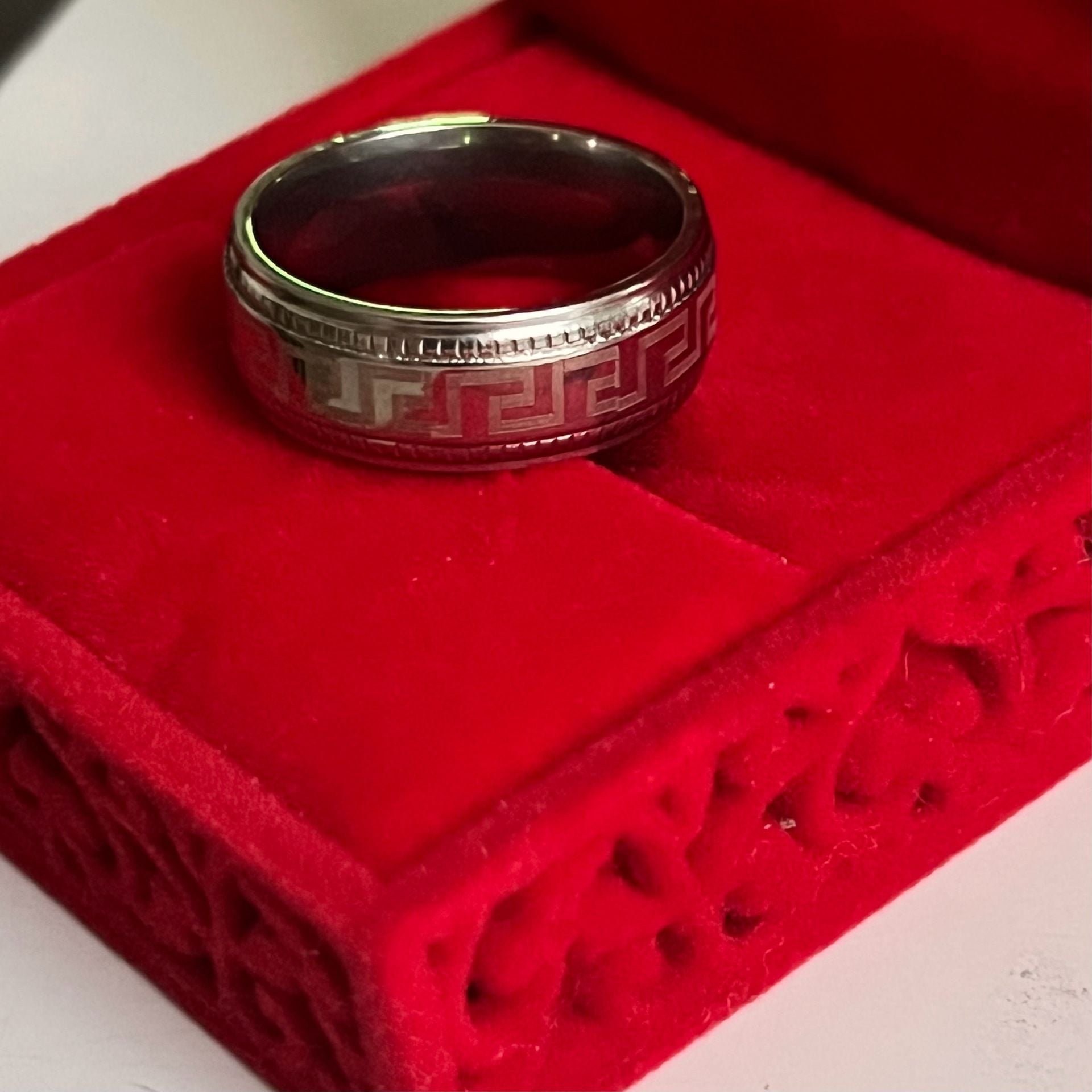 Tungsten Greek Key Design Polished Finish Titanium Silver 6mm Unisex Band Size 9 5