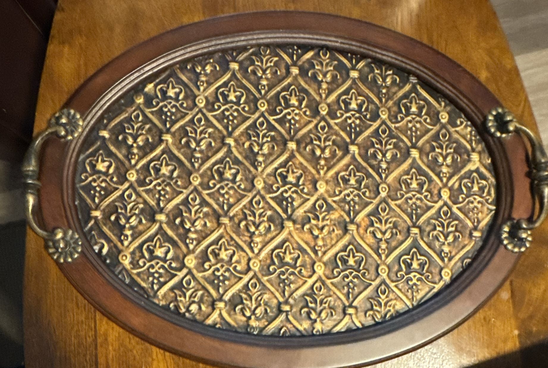 Giftcraft Home Decor Decorative Serving Tray Gold and Wood Oval 1