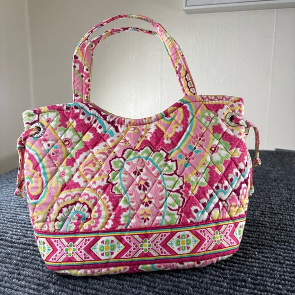 Vera Bradley Sherry Handbag Capri Melon Quilted Cotton Pink Paisley
