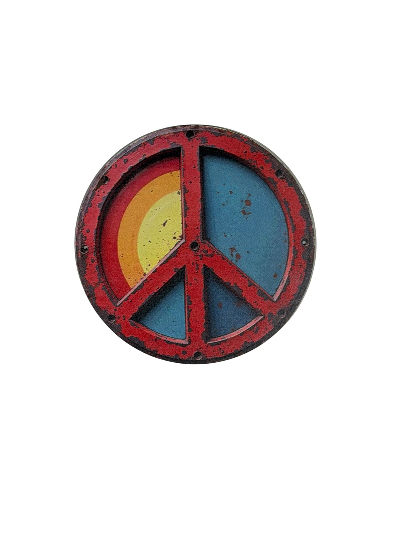 8” Round Rustic Style Metal Wall Decor Colorful Peace Sign 1