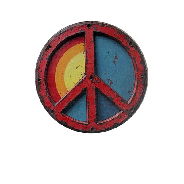 8” Round Rustic Style Metal Wall Decor Colorful Peace Sign