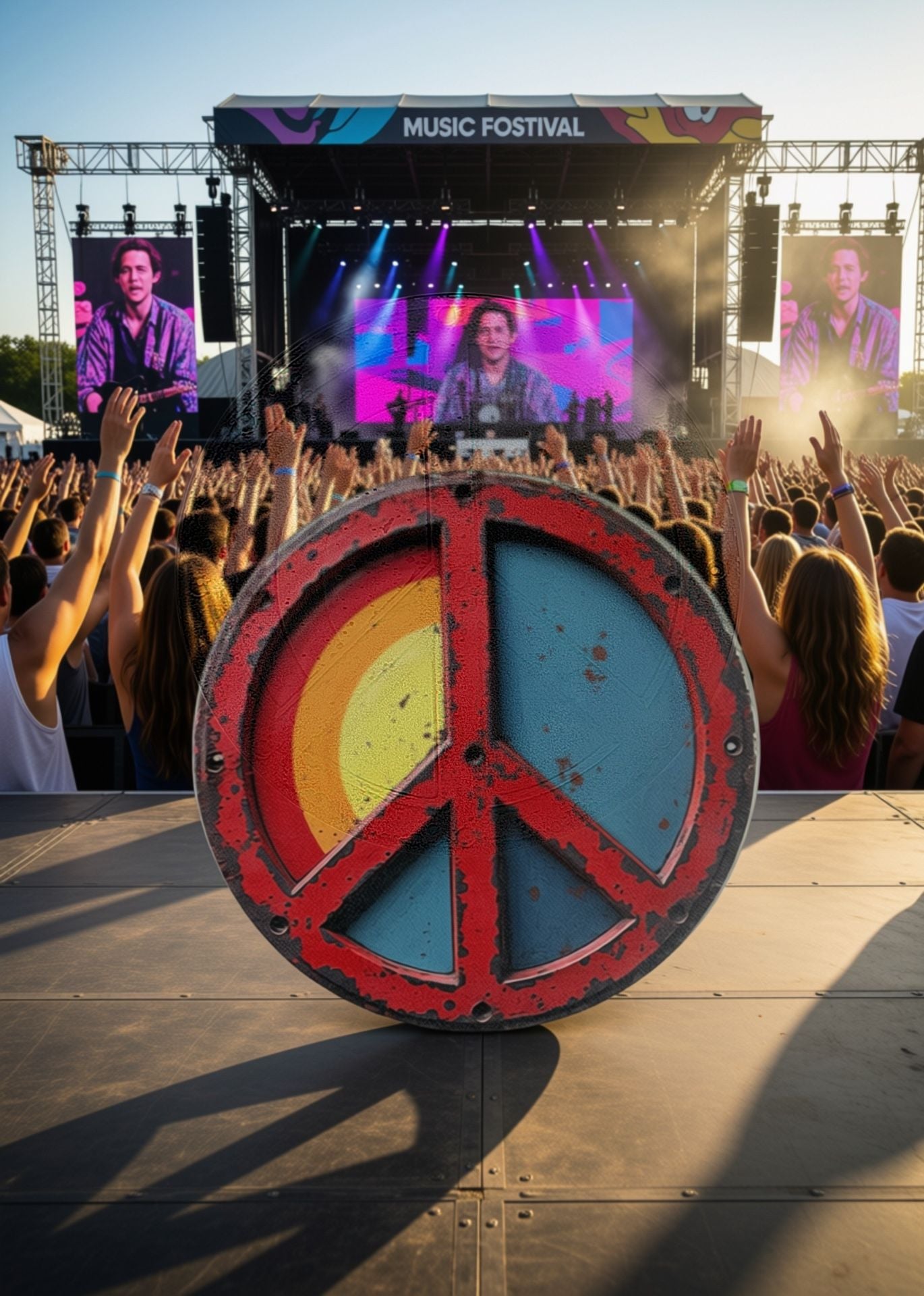 8” Round Rustic Style Metal Wall Decor Colorful Peace Sign 2