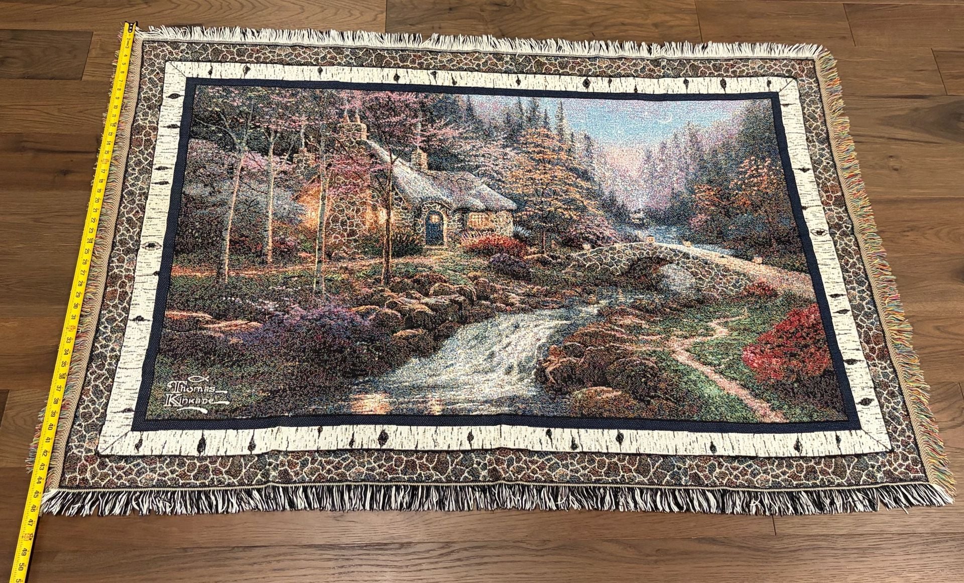 Thomas Kinkade Cottage Tapestry Throw Blanket 48x68 Woven Fringed 2