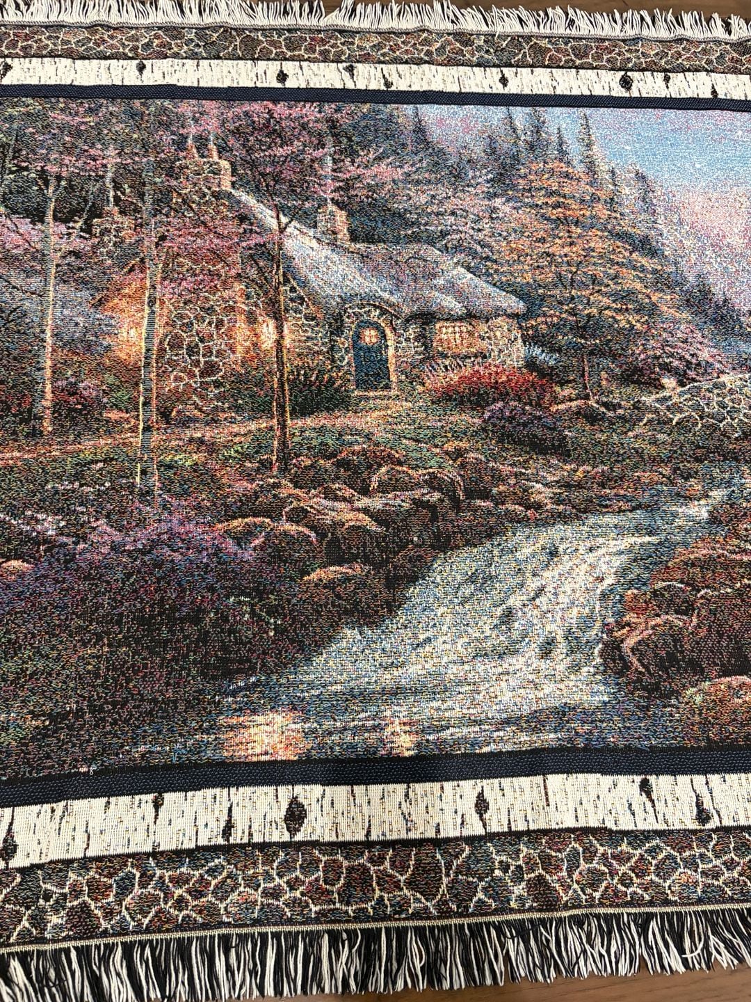 Thomas Kinkade Cottage Tapestry Throw Blanket 48x68 Woven Fringed 4