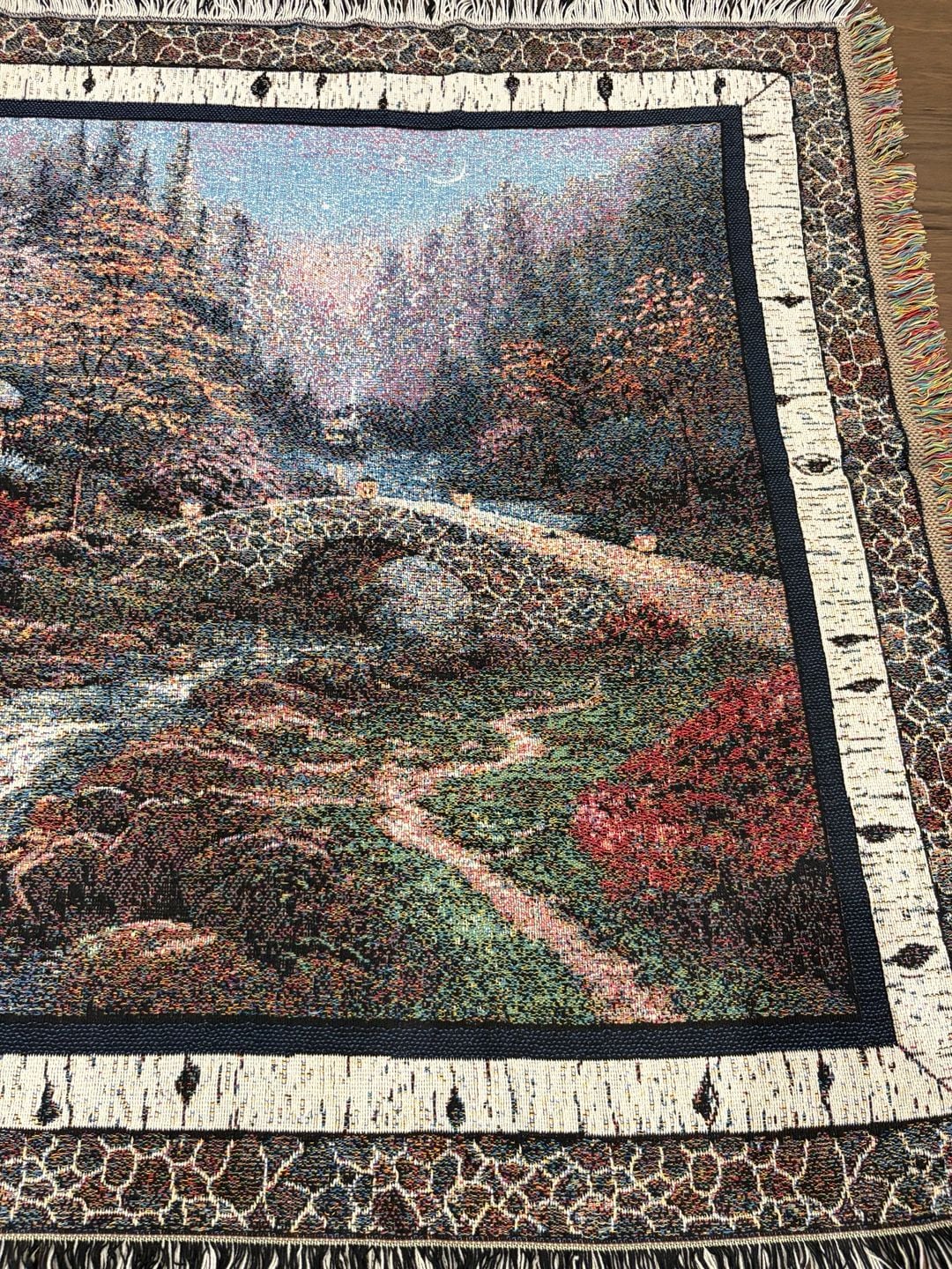 Thomas Kinkade Cottage Tapestry Throw Blanket 48x68 Woven Fringed 5
