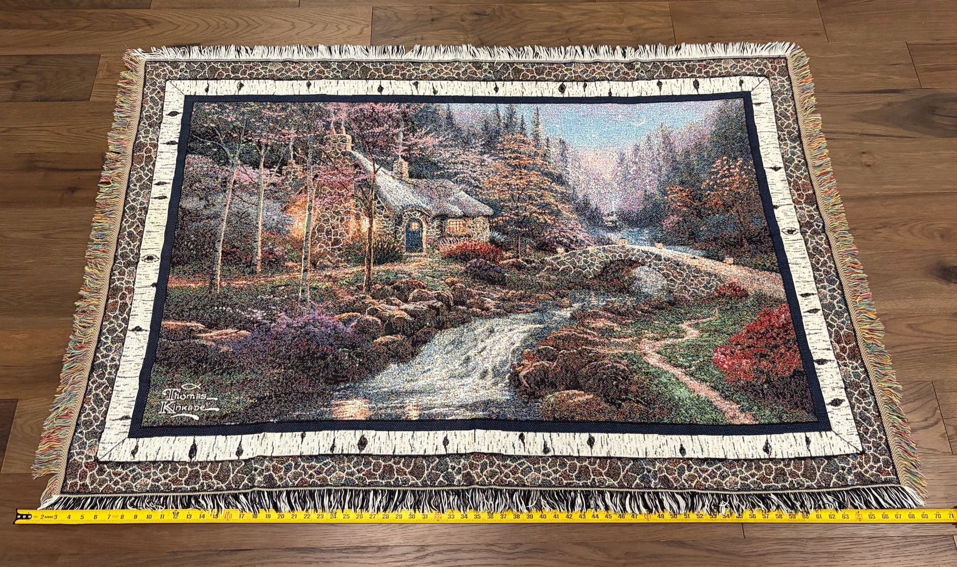 Thomas Kinkade Cottage Tapestry Throw Blanket 48x68 Woven Fringed 6