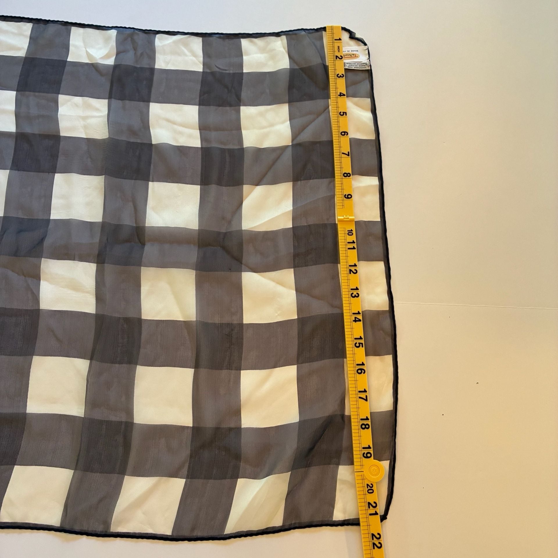 Talbots 100 % Silk Scarf Black White Check Plaid Sheer 21x21 Made in Italy 2
