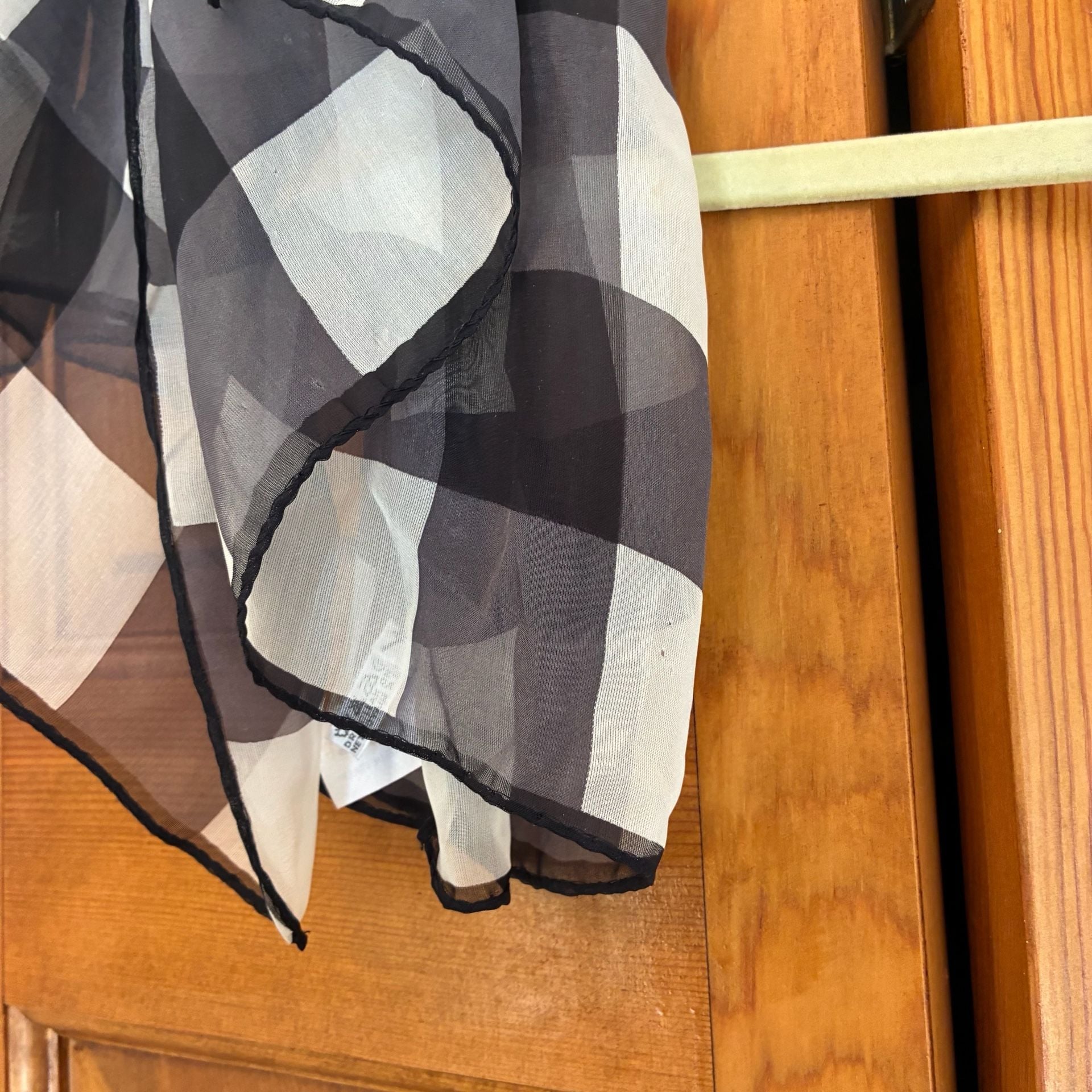 Talbots 100 % Silk Scarf Black White Check Plaid Sheer 21x21 Made in Italy 5