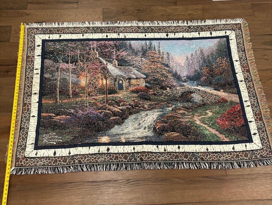 Thomas Kinkade Cottage Tapestry Throw Blanket 48x68 Woven Fringed 1