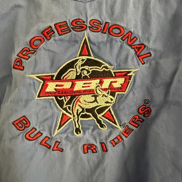 Professional Bull Riders Long Sleeve Button Down Shirt Blue Western Rodeo