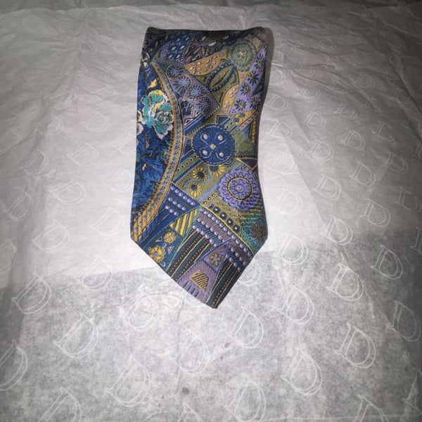 Brioni Silk Tie Blue Multicolor Paisley Geometric Designer