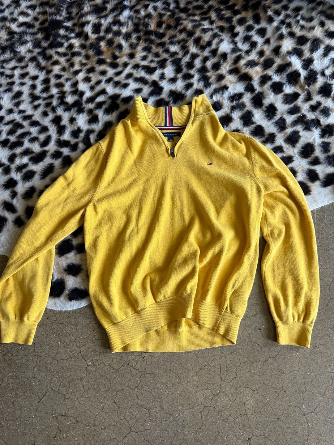 Tommy Hilfiger Quarter Zip Sweater Size L Yellow Cotton Pullover 2