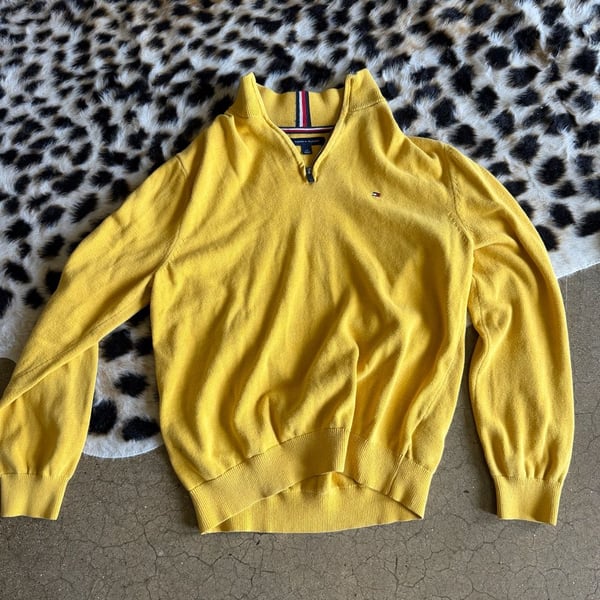 Tommy Hilfiger Quarter Zip Sweater Size L Yellow Cotton Pullover