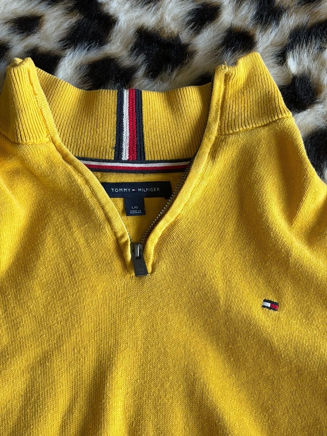 Tommy Hilfiger Quarter Zip Sweater Size L Yellow Cotton Pullover 3
