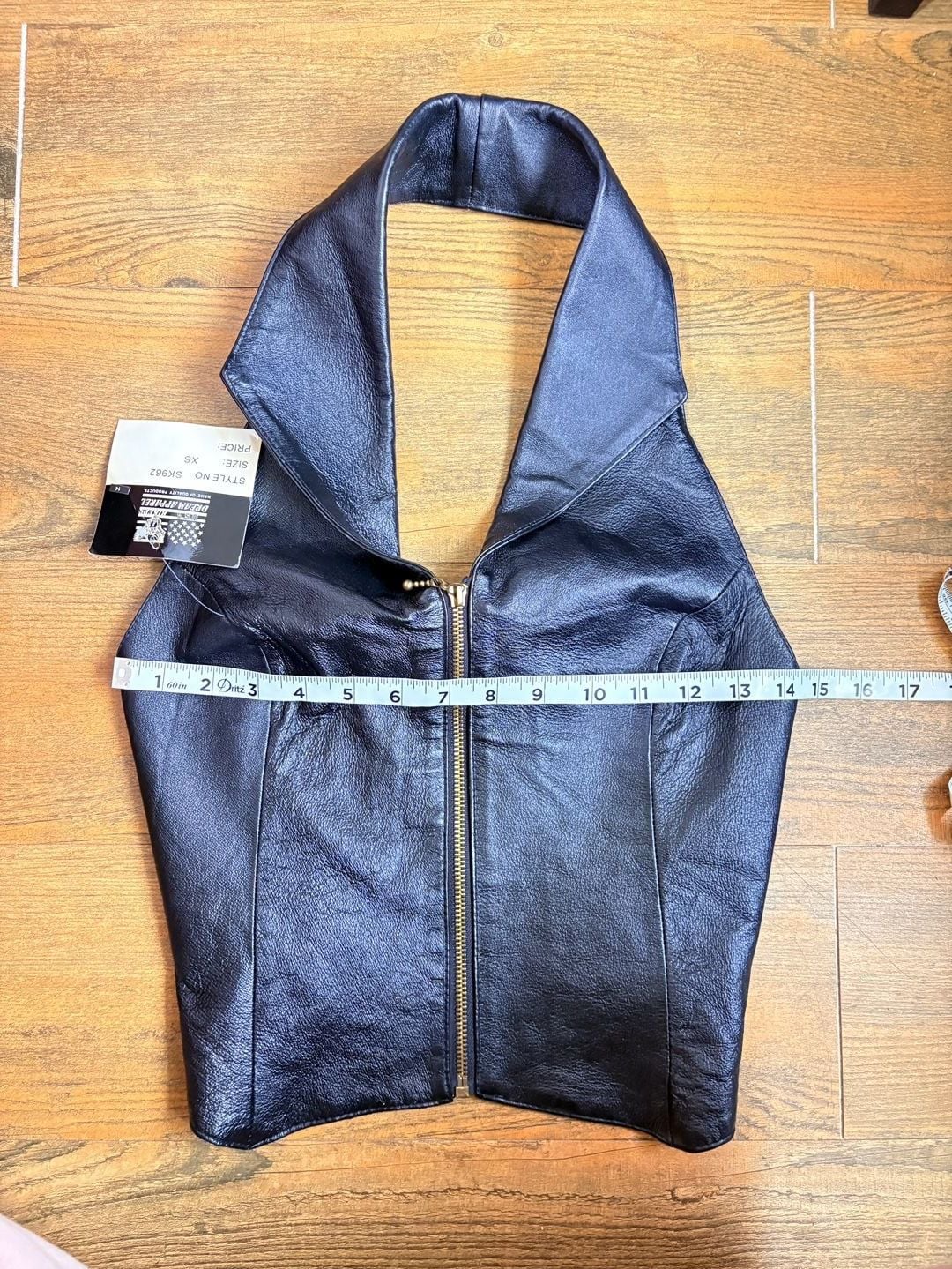 Dream Apparel Halter Top Size XS Black Leather Zip Front Collar Vest 7