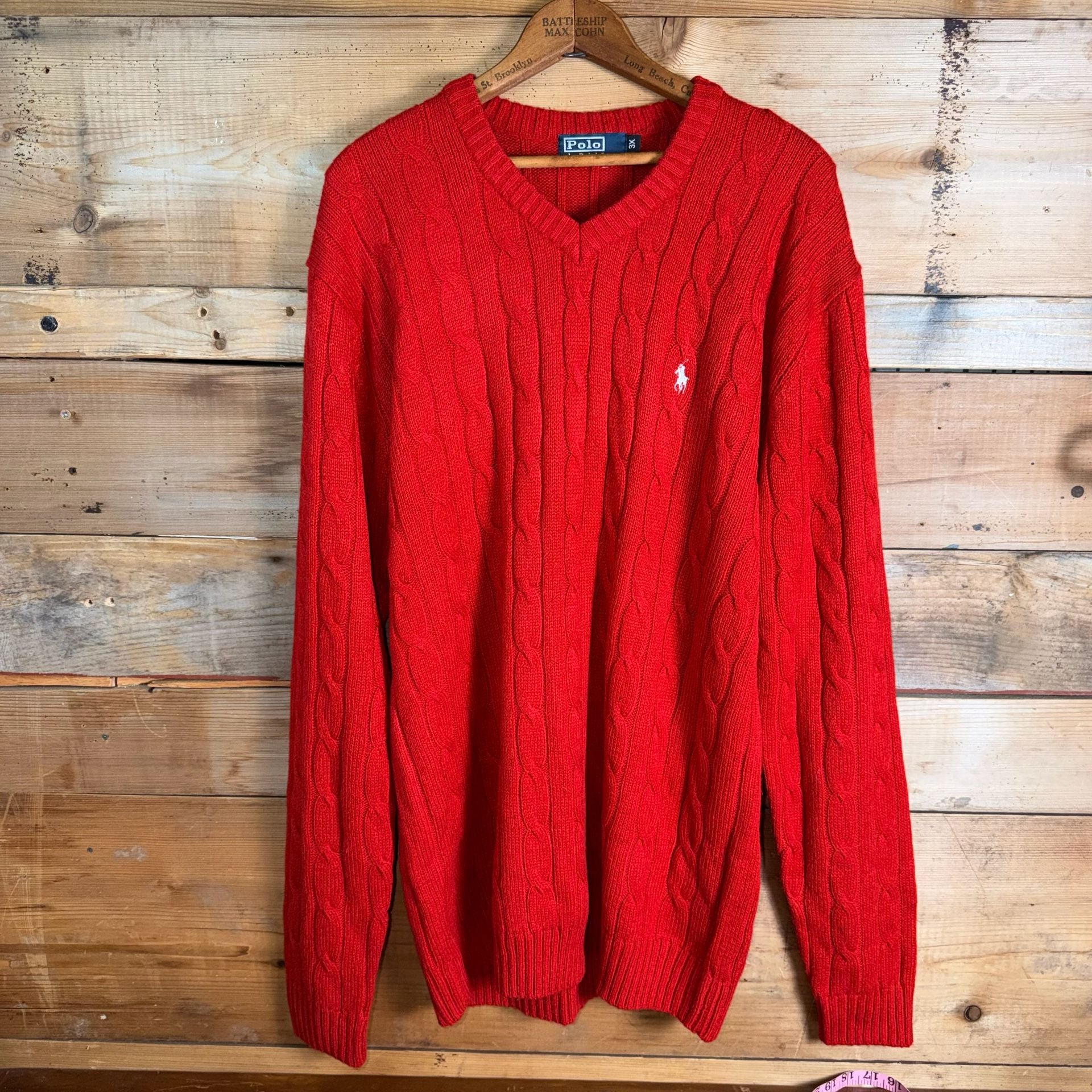 Polo Ralph Lauren Cable Knit V-Neck Sweater Size 3X Red Cotton 2