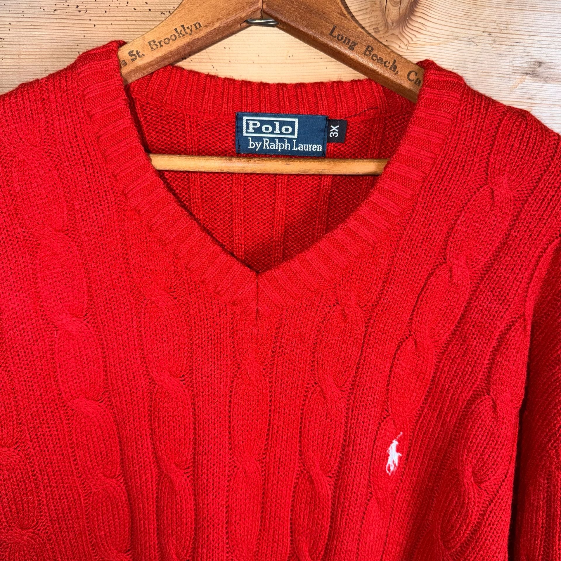 Polo Ralph Lauren Cable Knit V-Neck Sweater Size 3X Red Cotton 4