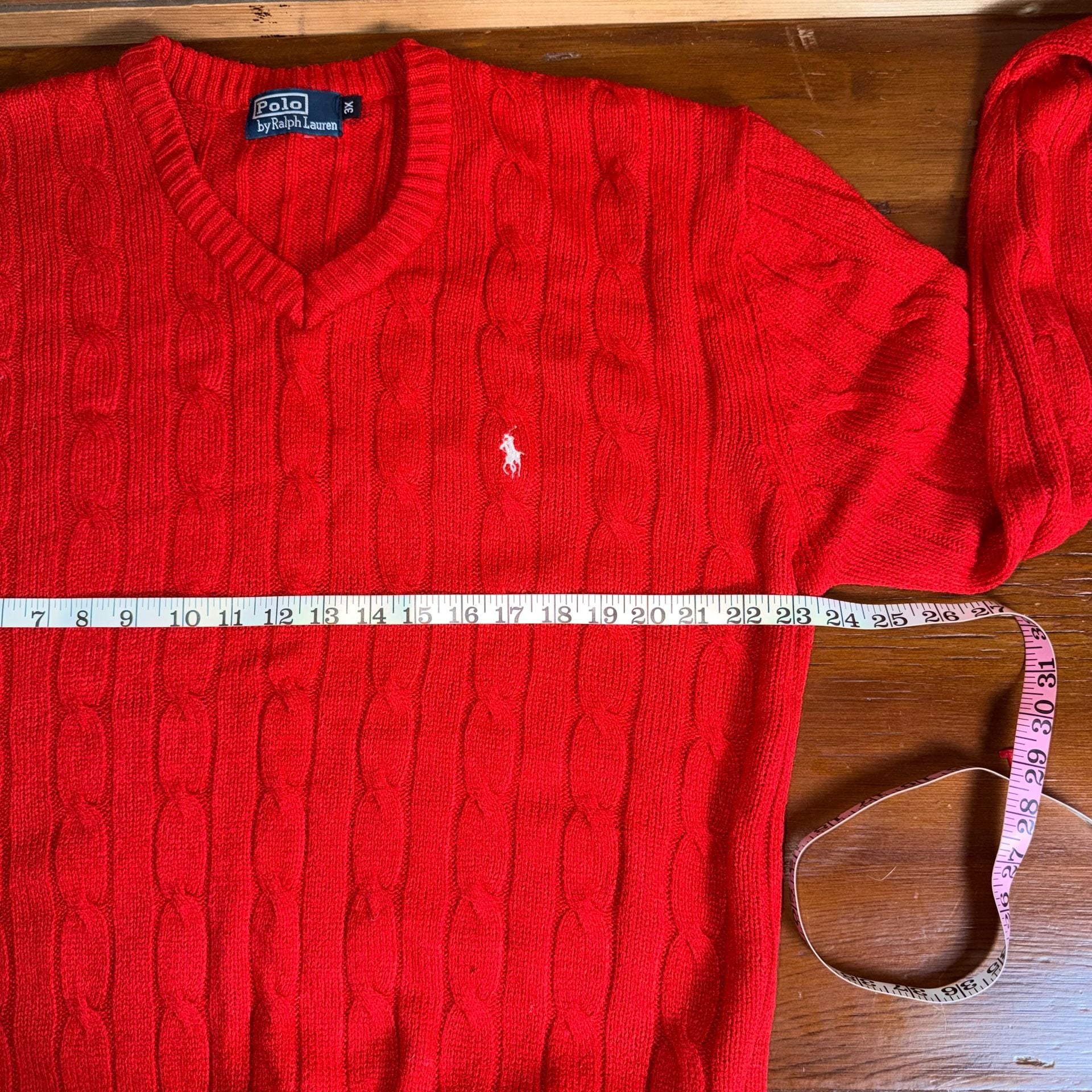 Polo Ralph Lauren Cable Knit V-Neck Sweater Size 3X Red Cotton 5