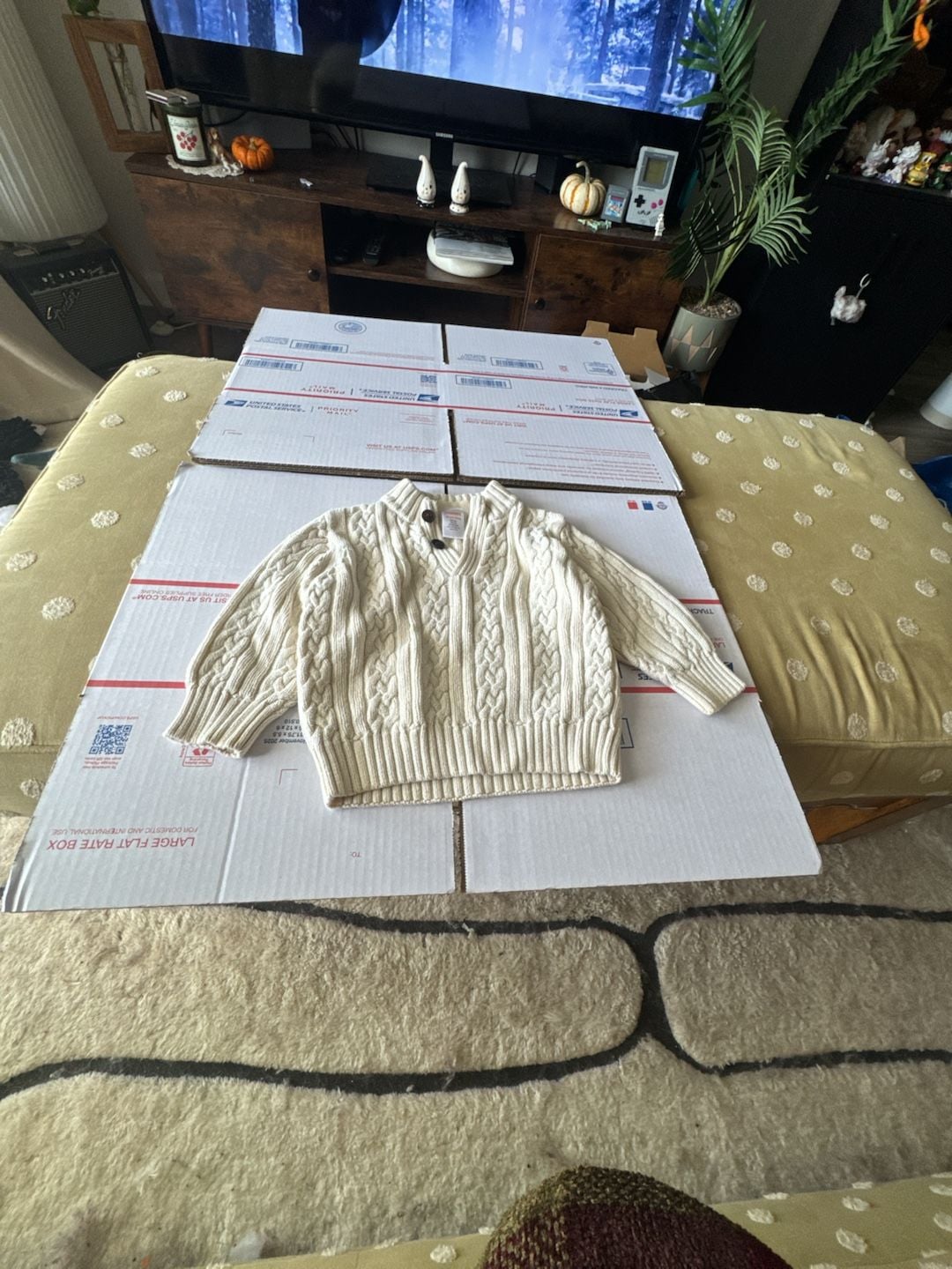 Gymboree Cable Knit Sweater 18-24 Mos. Cream Cotton Button Collar 2