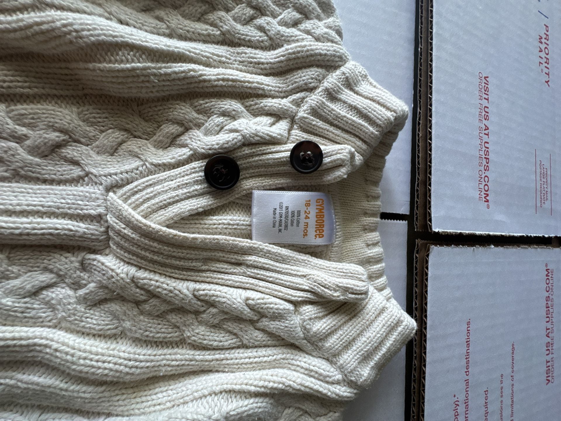 Gymboree Cable Knit Sweater 18-24 Mos. Cream Cotton Button Collar 3