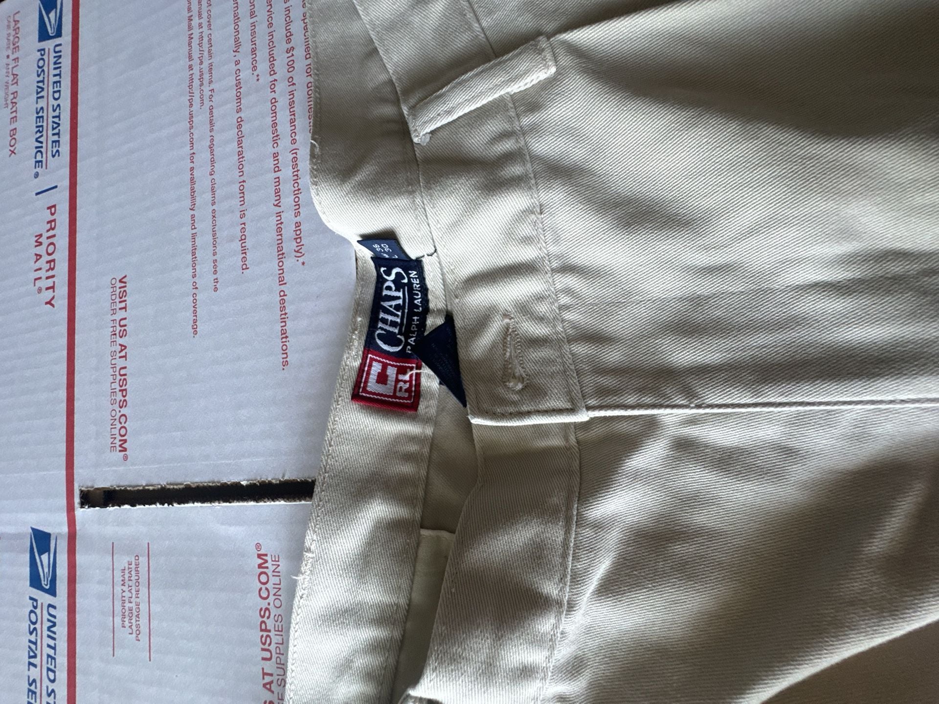 Chaps Ralph Lauren Pants 35x30 Cream Khaki Chino Pleated Straight Leg Mens 3
