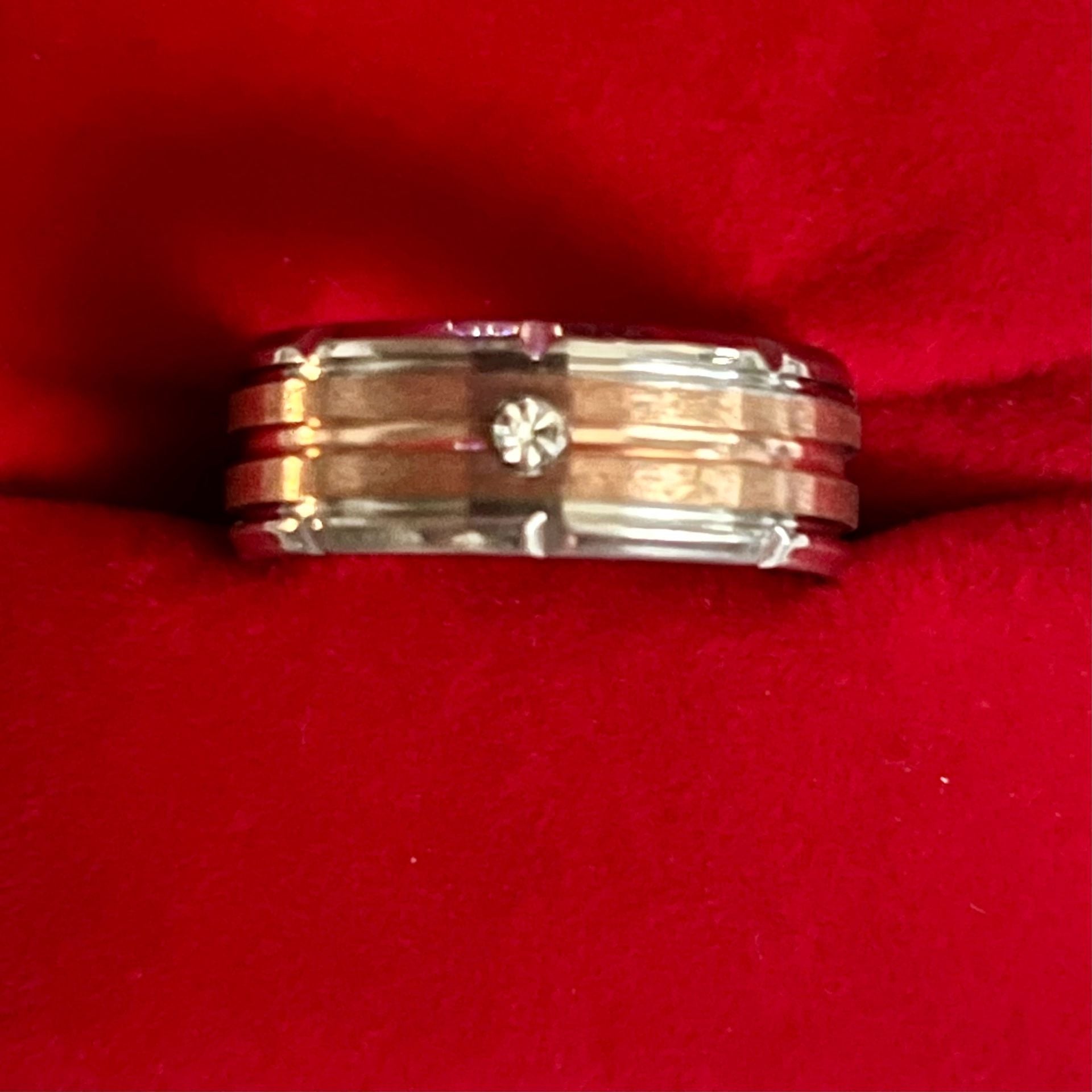 Tungsten Two-Tone Cubic Zirconia Beveled Design Unisex 6mm Ring Size 9 1