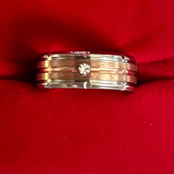 Tungsten Two-Tone Cubic Zirconia Beveled Design Unisex 6mm Ring Size 9