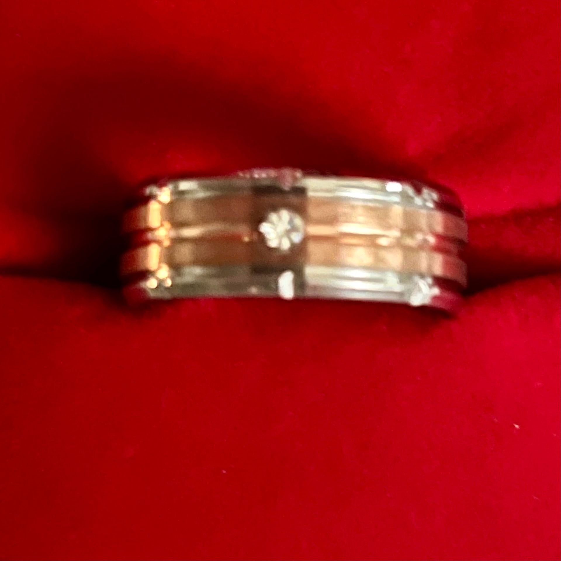 Tungsten Two-Tone Cubic Zirconia Beveled Design Unisex 6mm Ring Size 9 3