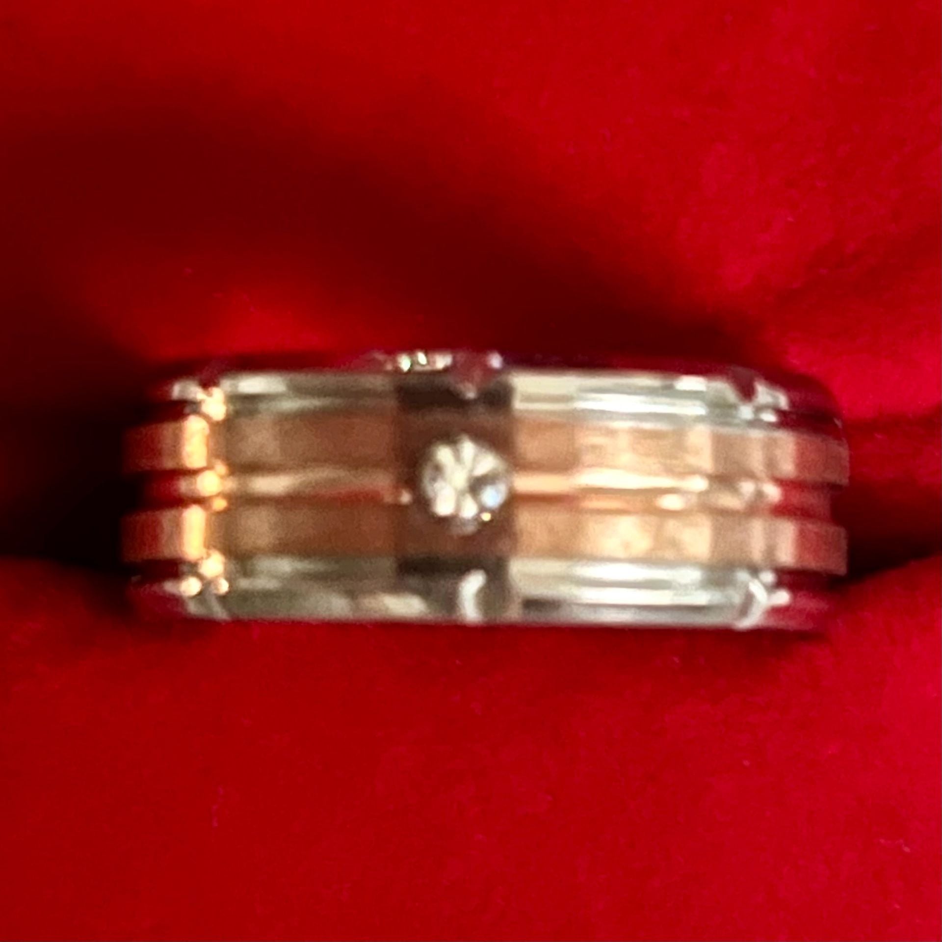 Tungsten Two-Tone Cubic Zirconia Beveled Design Unisex 6mm Ring Size 9 4