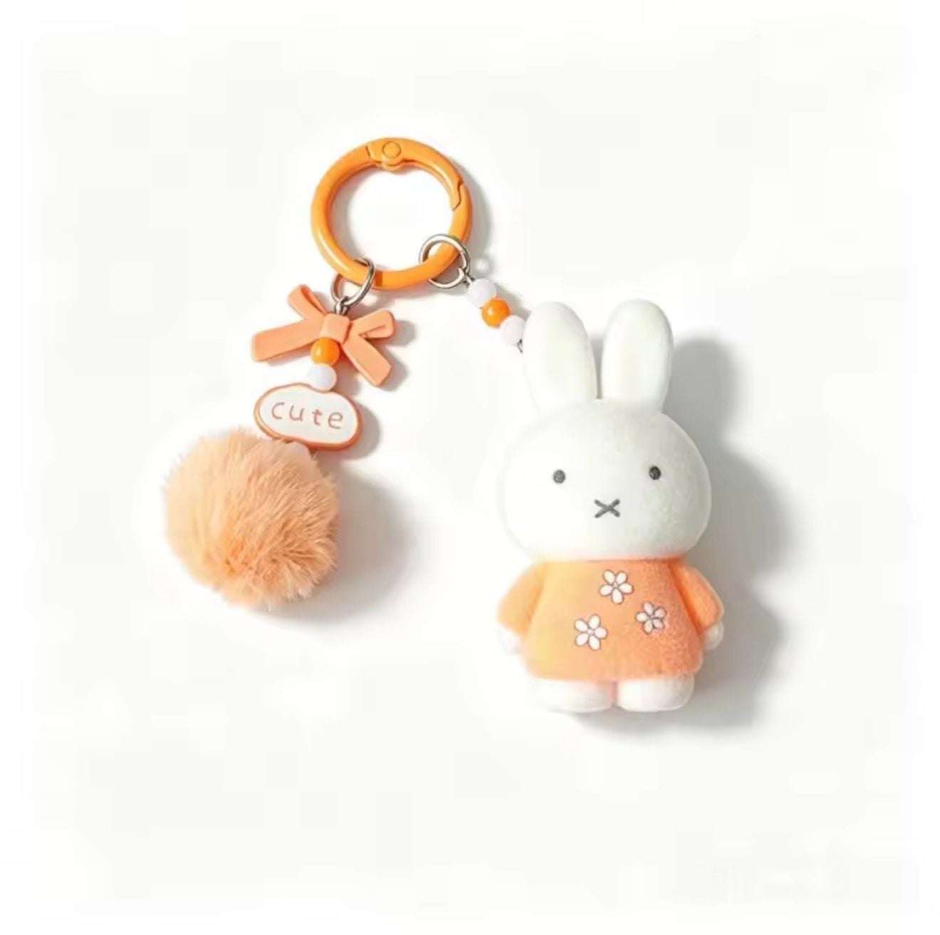 Miffy Rabbit Plush Keychain Orange Dress Pom Pom Cute Charm 2