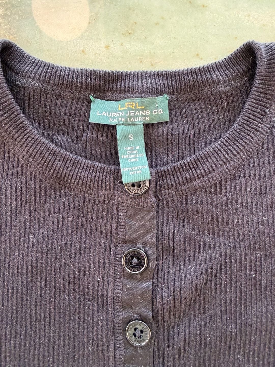 Lauren Jeans Co. Ralph Lauren Henley Size S Black Ribbed Cotton Top 3