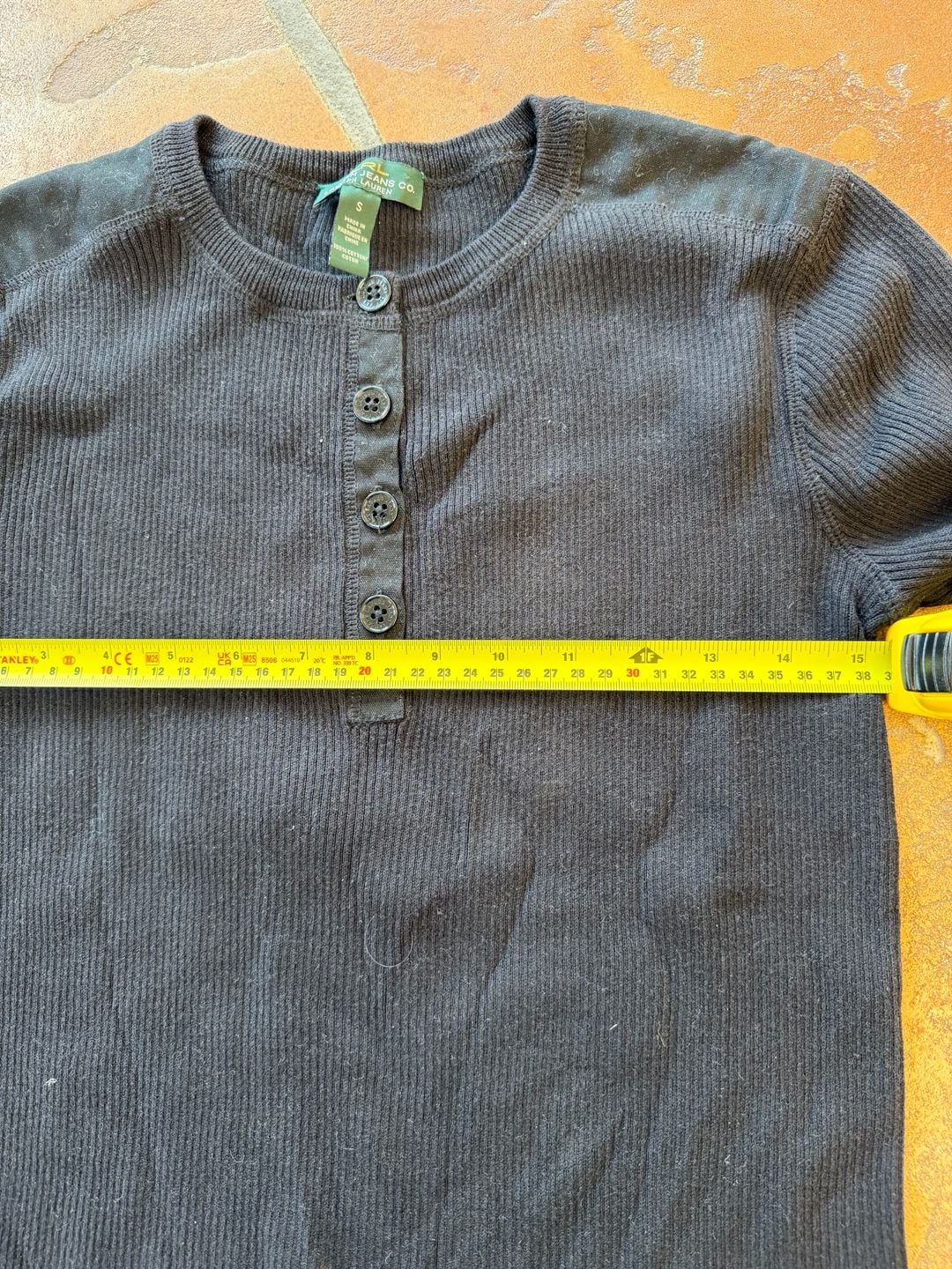 Lauren Jeans Co. Ralph Lauren Henley Size S Black Ribbed Cotton Top 7
