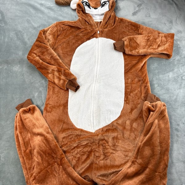Reindeer Deer Adult Plush bodysuit Costume Hooded Brown Animal Pajamas