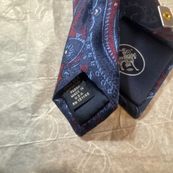 HSM Silk Necktie Blue Red Paisley Made in USA