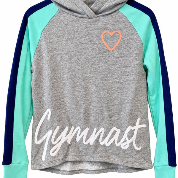 Justice Active Girls Gymnast Hoodie Size 10 Gray Mint Navy Glitter
