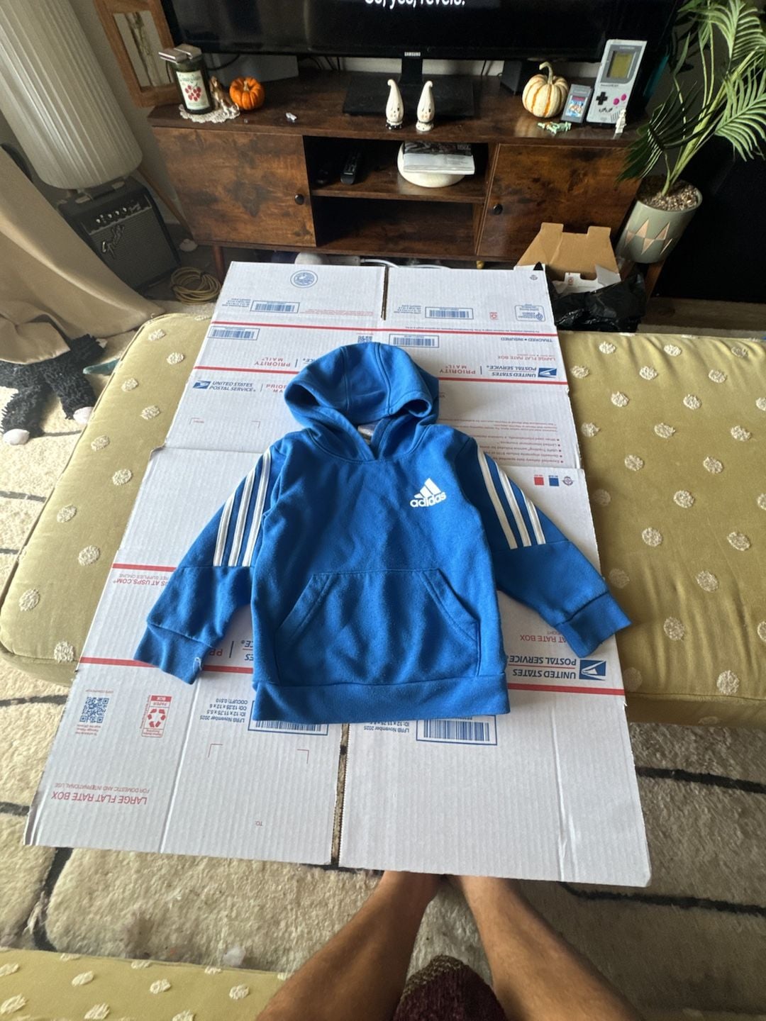 Adidas Toddler Hoodie 2T Blue White Stripes Fleece Pullover Kids Boys Girls 2