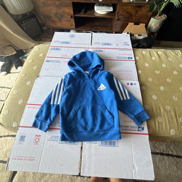 Adidas Toddler Hoodie 2T Blue White Stripes Fleece Pullover Kids Boys Girls