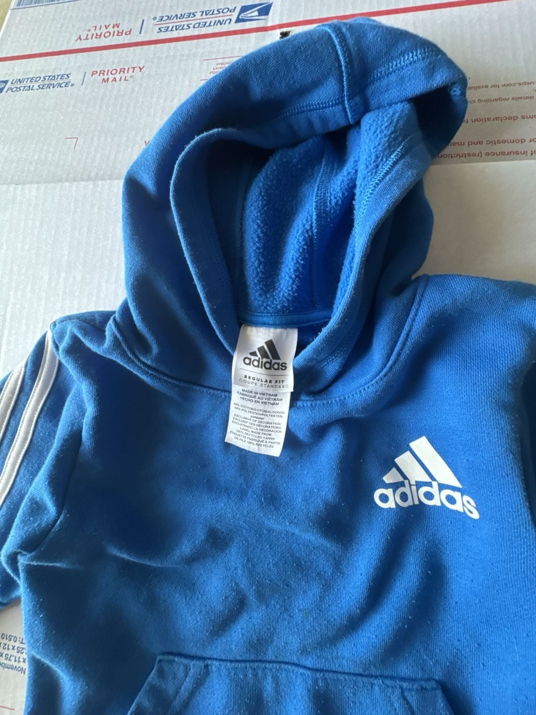 Adidas Toddler Hoodie 2T Blue White Stripes Fleece Pullover Kids Boys Girls 3