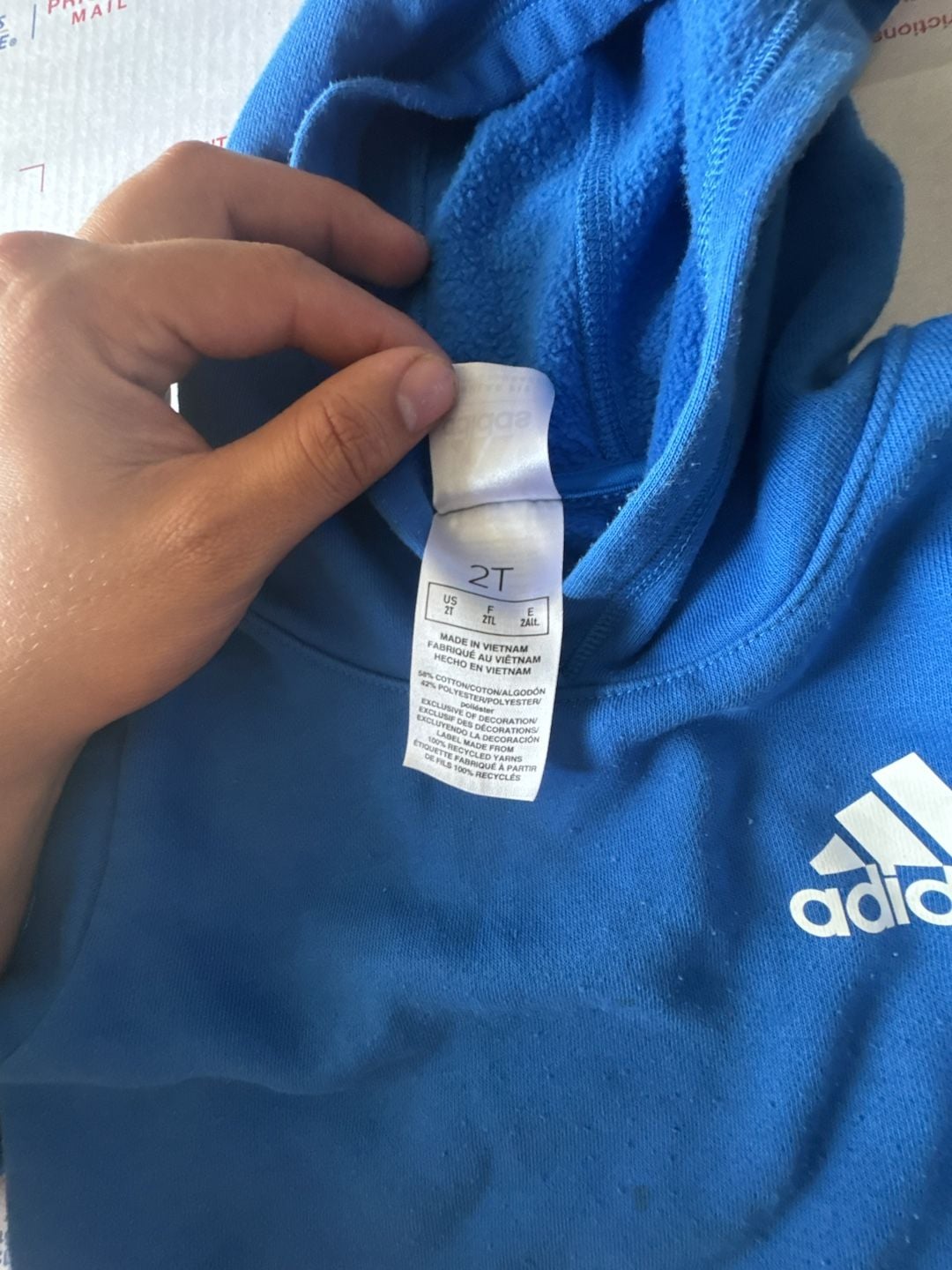 Adidas Toddler Hoodie 2T Blue White Stripes Fleece Pullover Kids Boys Girls 4