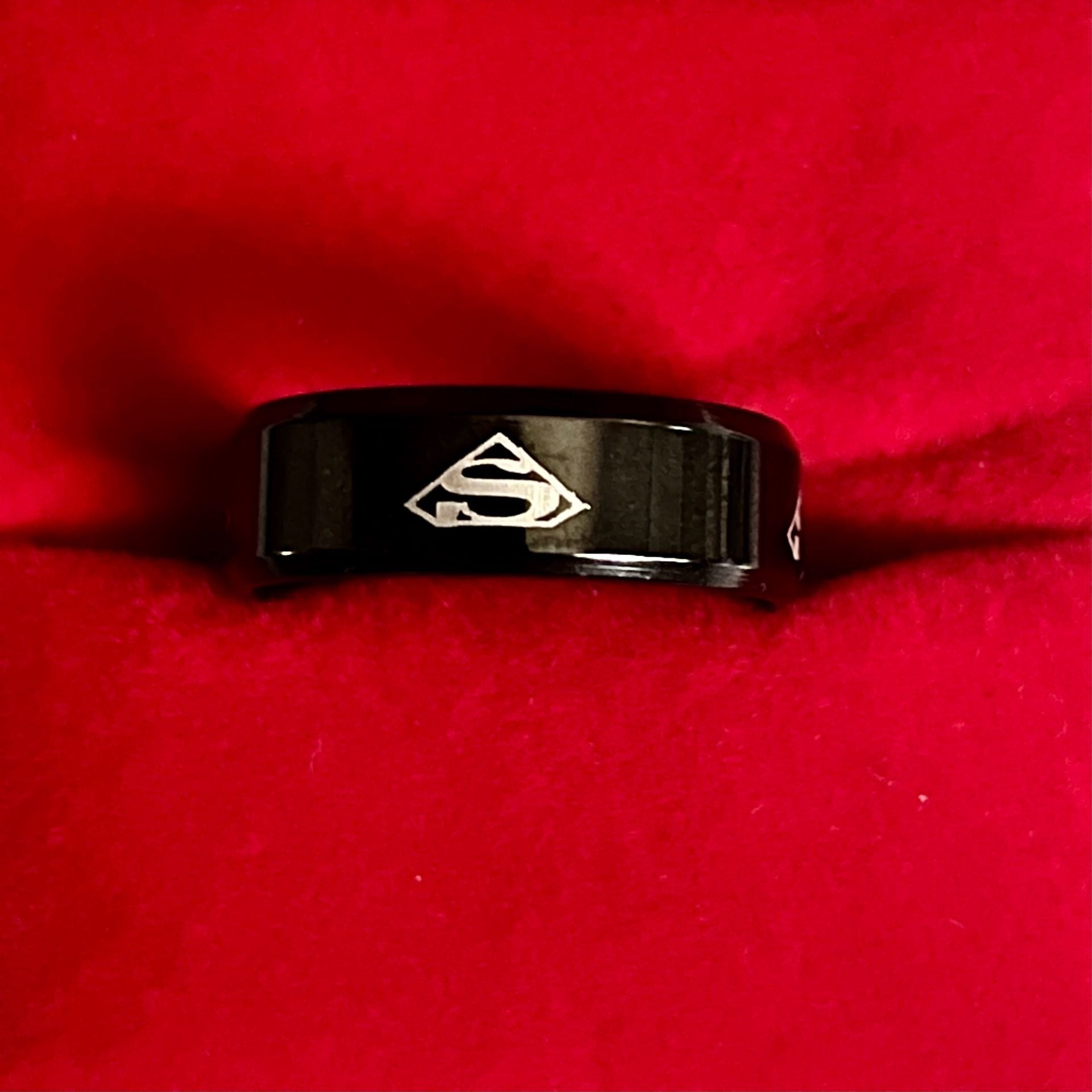 DC Comics Superman Black Stainless Steel 6mm Band Ring Unisex Size 9 1
