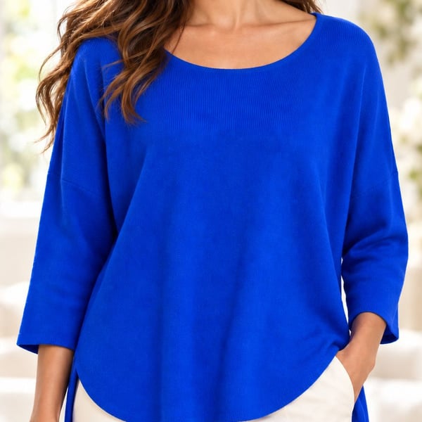 Charter Club Luxury 100% Cashmere Oversized Boatneck Sweater Large Royal Blue