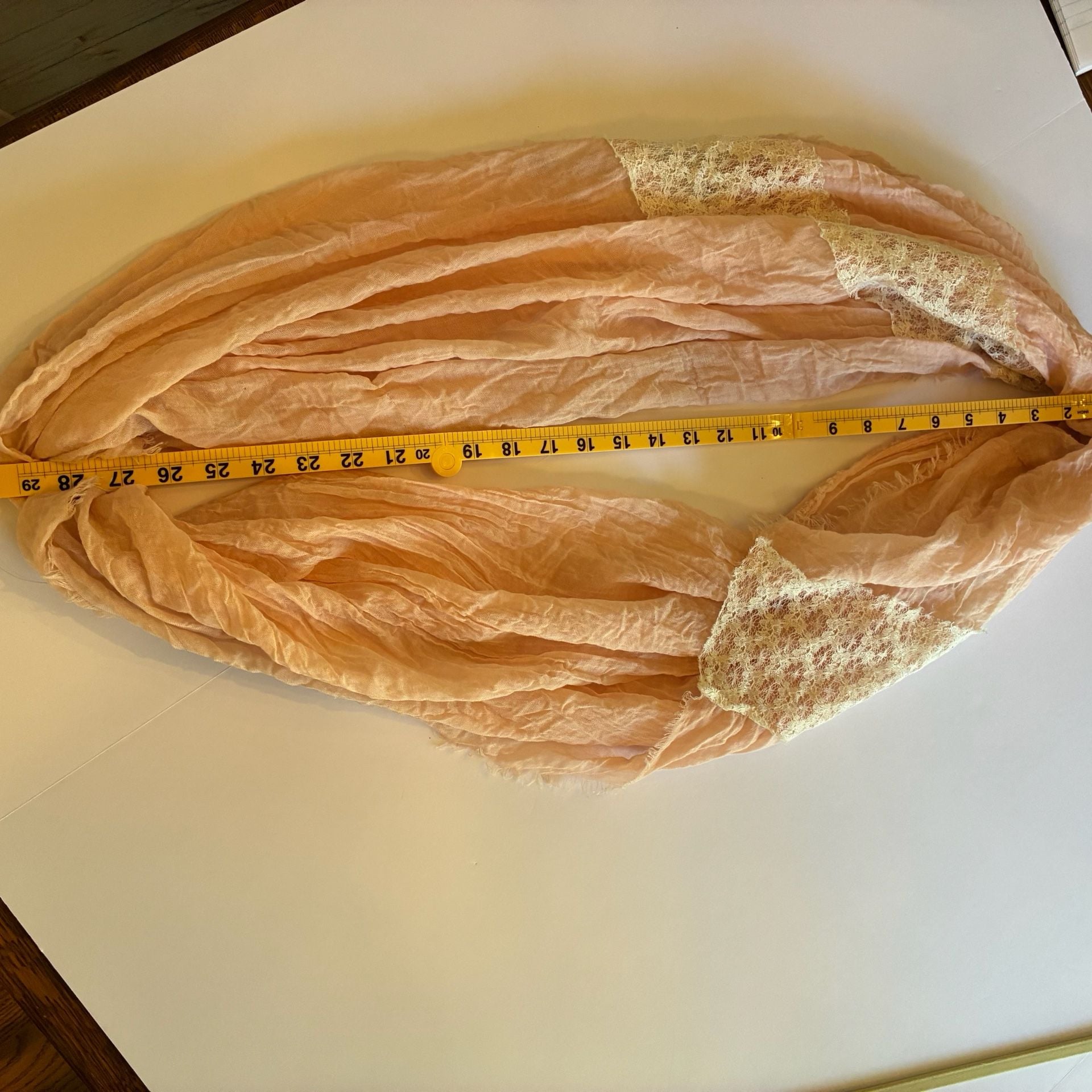 Delias Scarf O/S Pink Lace Trim Crinkled Infinity Wrap 2