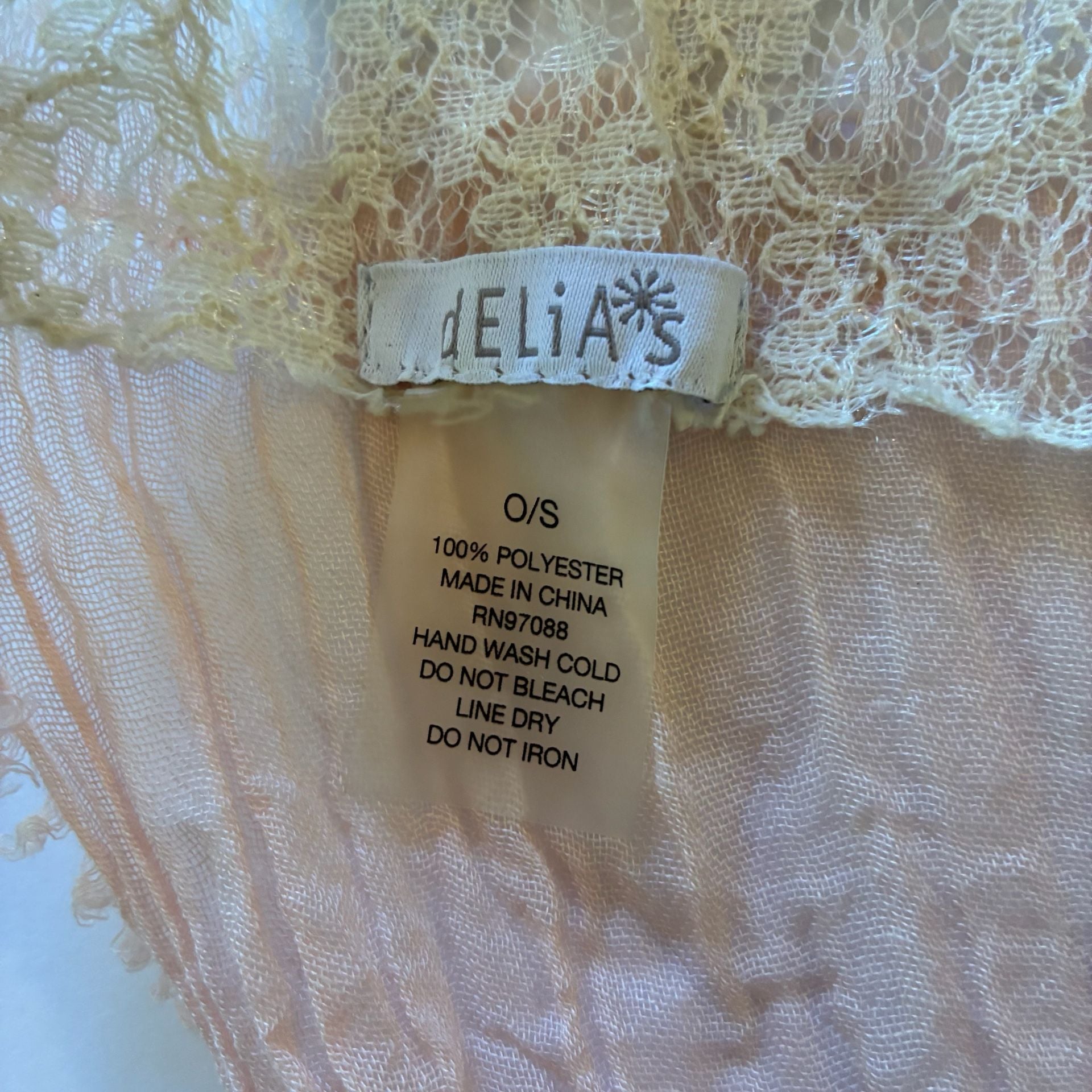 Delias Scarf O/S Pink Lace Trim Crinkled Infinity Wrap 3