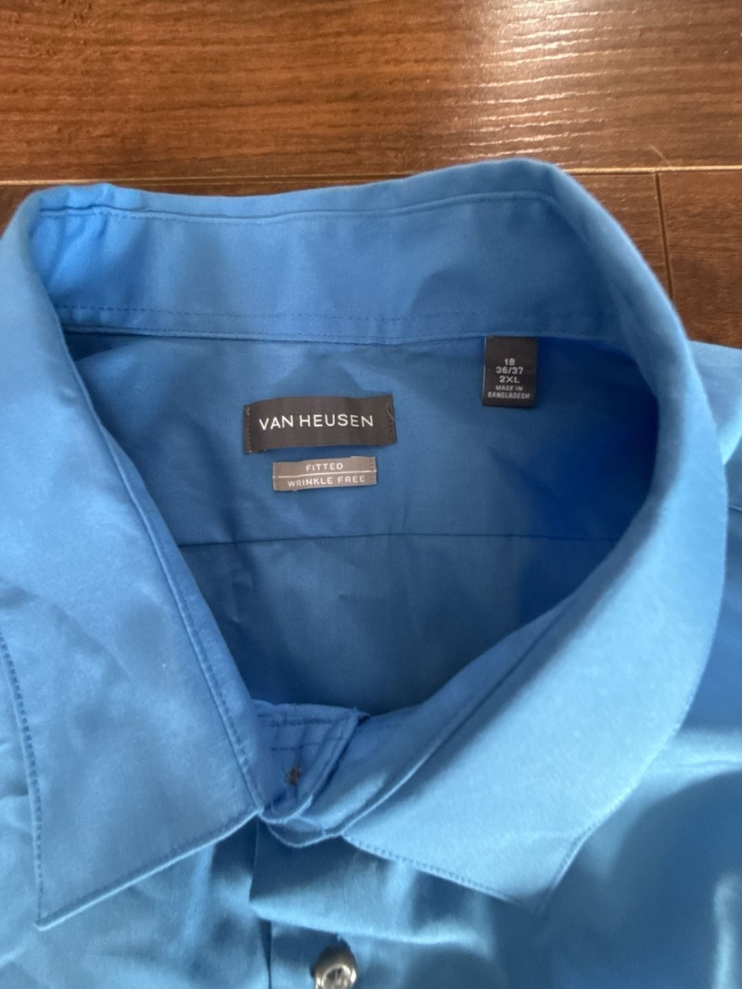 Van Heusen Fitted Wrinkle Free Dress Shirt Blue Size 18 36/37 5