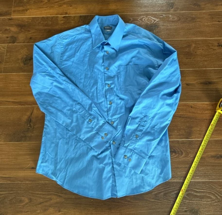 Van Heusen Fitted Wrinkle Free Dress Shirt Blue Size 18 36/37 2